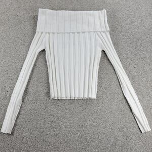 Emerson Lang Knit Off-Shoulder Top Womens M White Long Sleeve Cropped Sweater